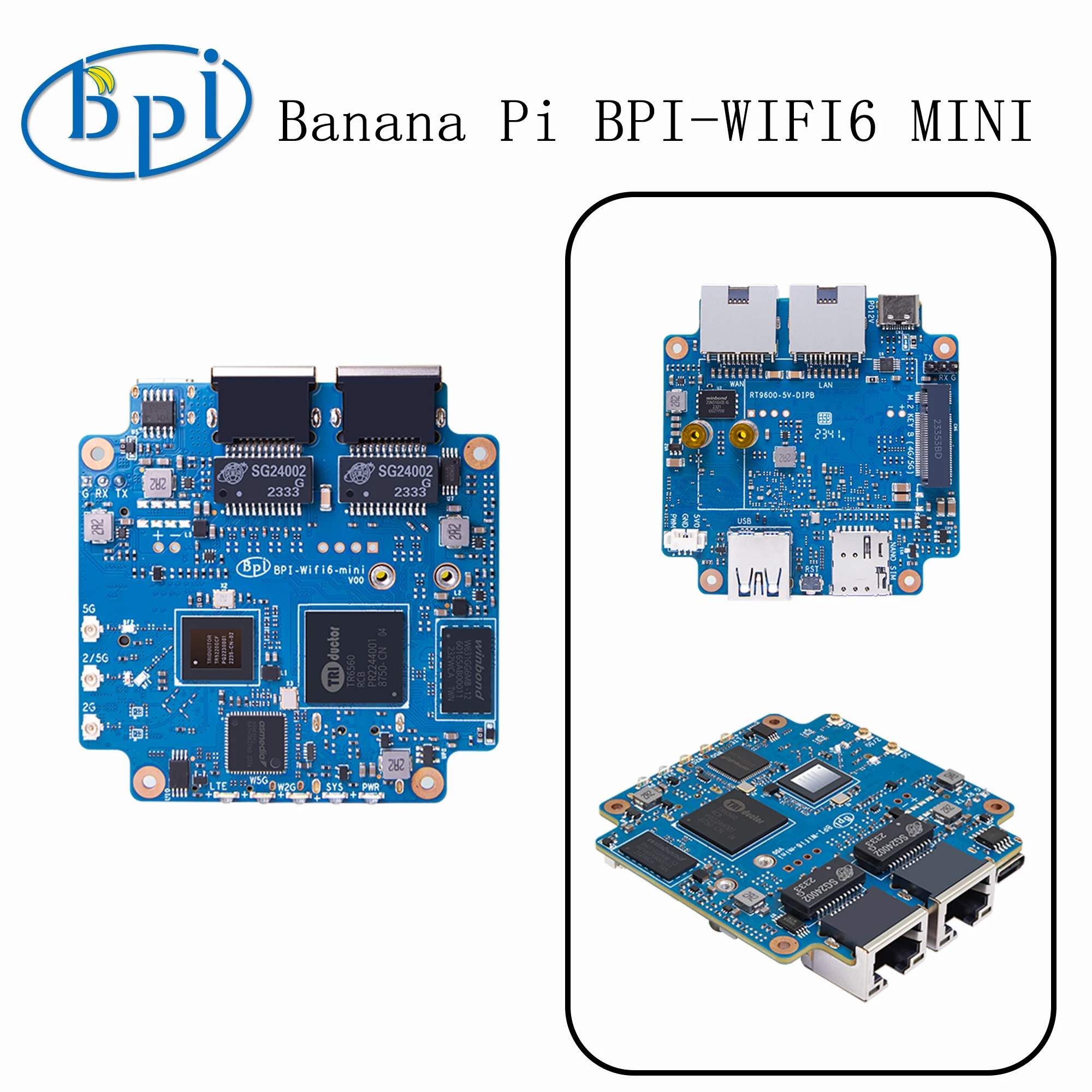

Banana Pi Triductor TR6560 and TR5220 Mini OpenSource BPI-WIFI6 Mini Router Board for POE Wifi SOC Dual Core Smart Routing Board