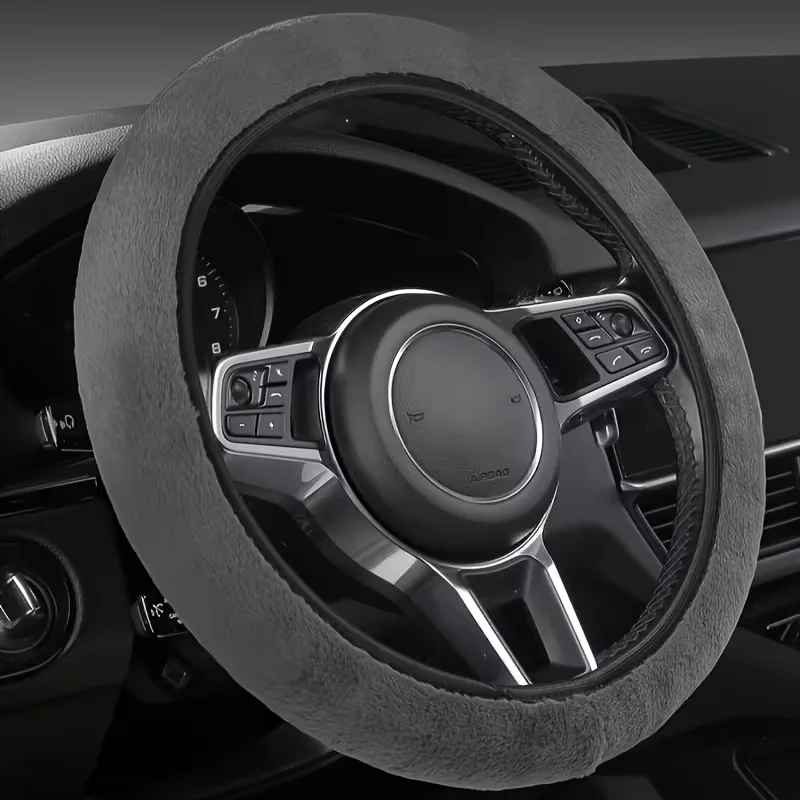 

1pc Plush Car Steering Wheel Cover Suitable For 38cm/15-Inch Vehicle Interiors Durable Filling Comfortable Winter Accessory