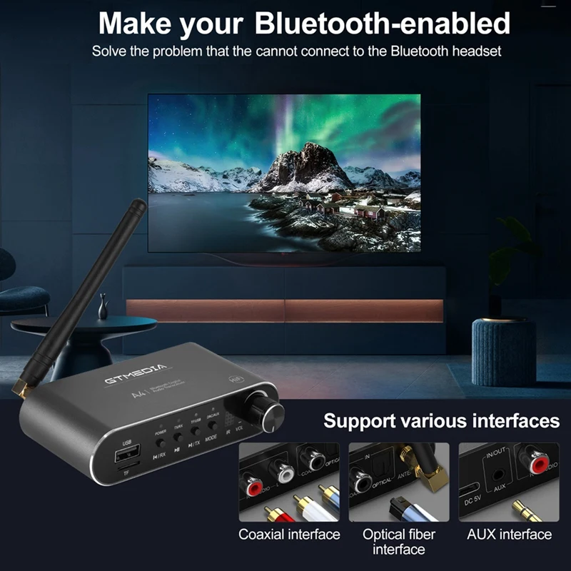 GTMEDIA A4 Bluetooth 5.1 Receiver Wireless Audio Adapter With RCA, 3.5Mm Jack, SBC/AAC Decoding For TV, Car