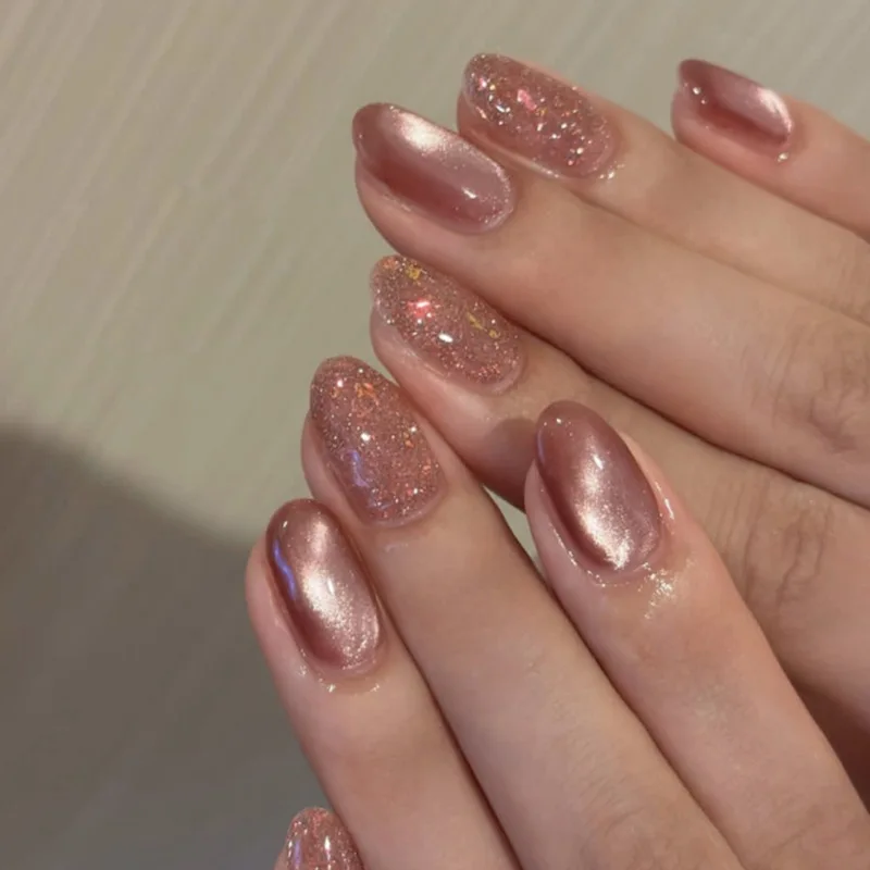 Wine Red Cat Eye Nail Art False Nails Set