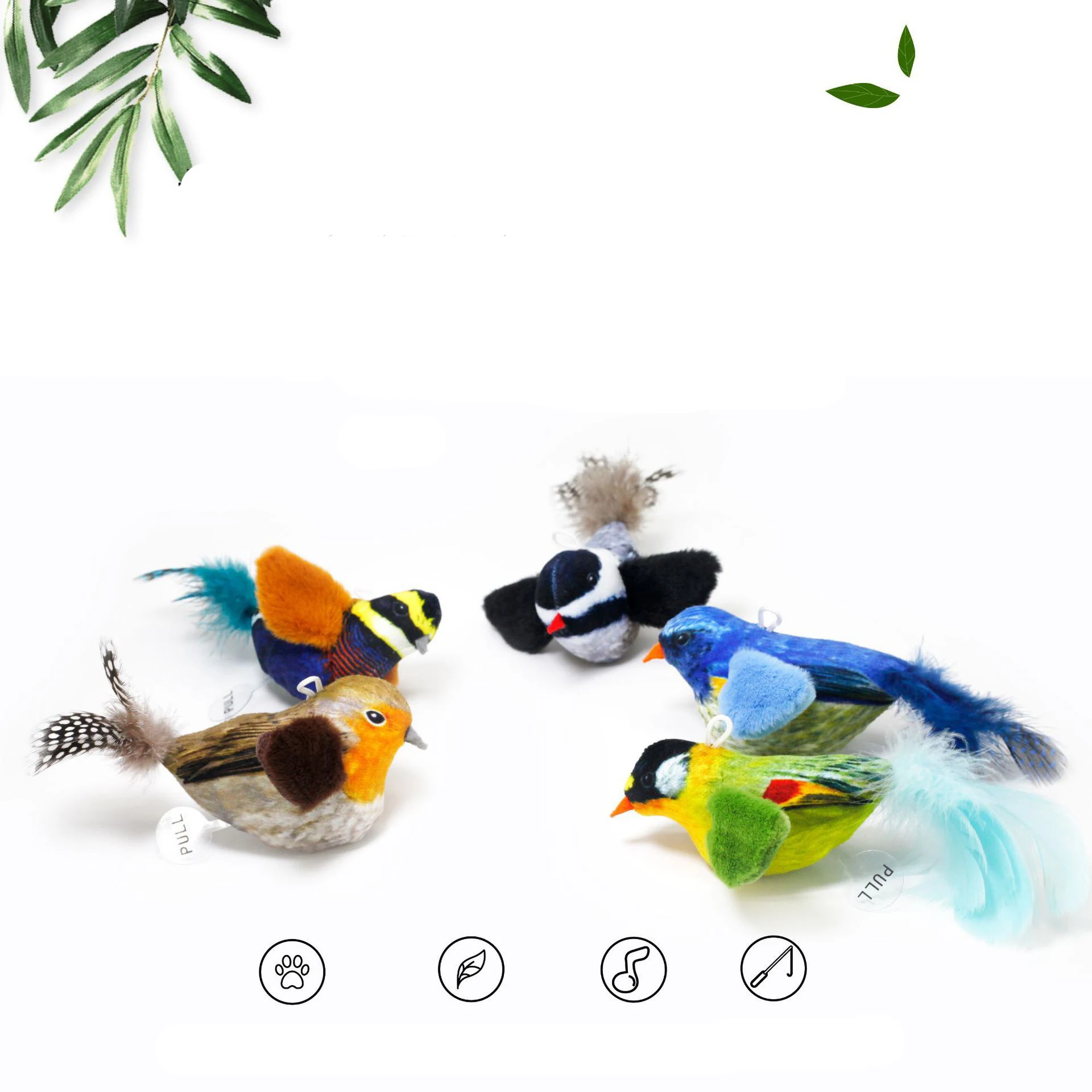 Pet simulation bird chirping sound plush toy can hang cat's self pleasure and relieve boredom toy cat teaser stick