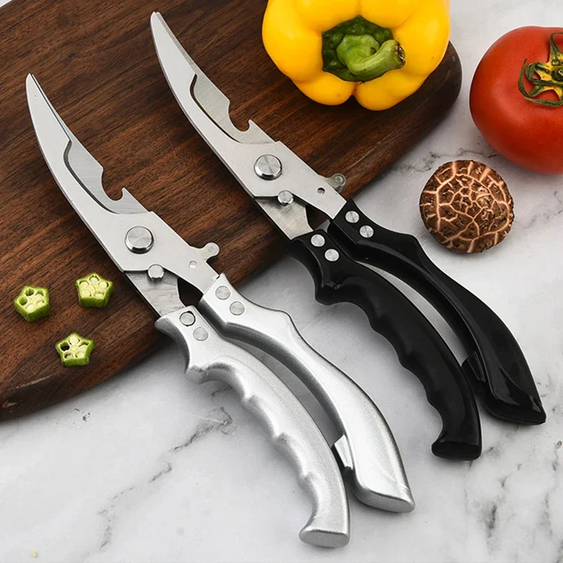 Stainless Steel Kitchen Scissors Chicken Bone Scissors Fish Chicken Duck Cutter Sharp Scissors Scale Clean Cook Scissors Knife