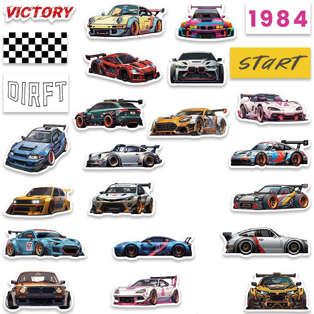 

10/30/50pcs JDM Car Cartoon Stickers Japan Racing Sticker Laptop Bike Luggage Helmet Waterproof Cool Classic Graffiti Decals Toy