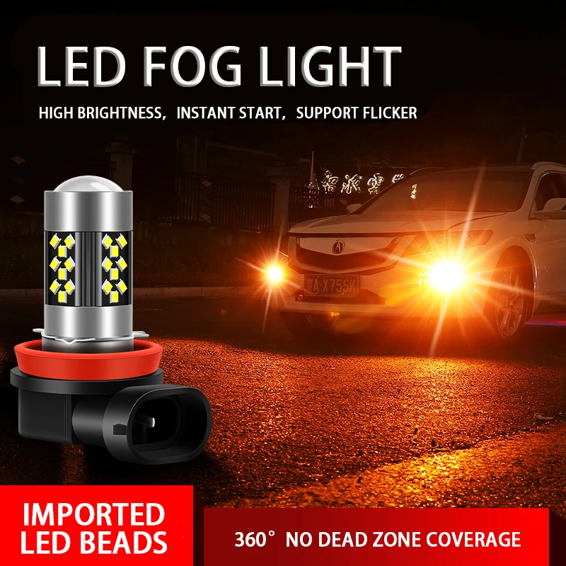 2Pcs High Quality Car Universal 12V Led Fog Light H8 H11 Fog Light Headlight Signal Lights LED Fog Light Ever Bright And Strobe