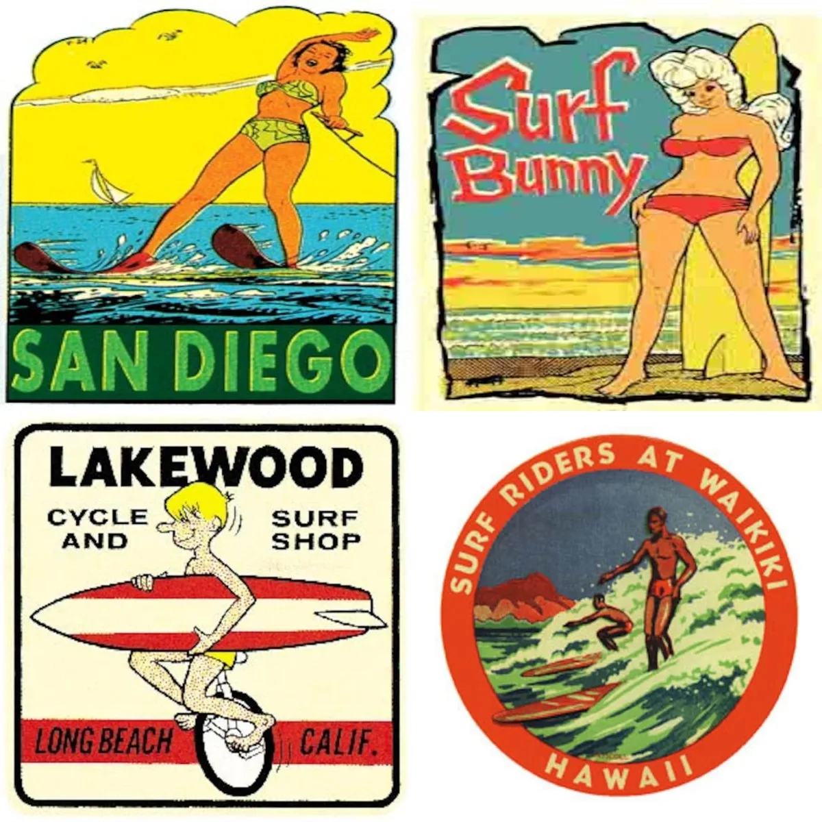 

Vintage 1950's Style Water Skier Girl CA California San Diego Retro Travel Decal Sticker Car Caravan Decal Rainbow Style