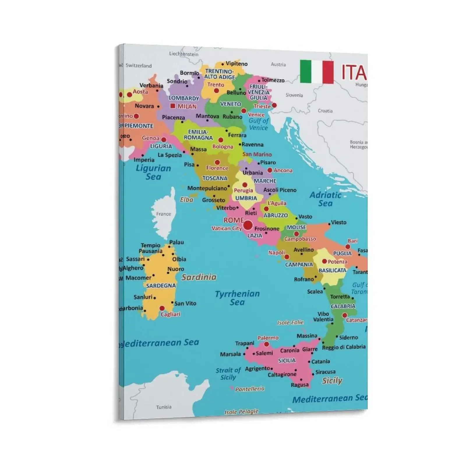 

Italy map with regions and main cities Canvas Painting modern home decoration decor Paintings for bedroom Decoration home