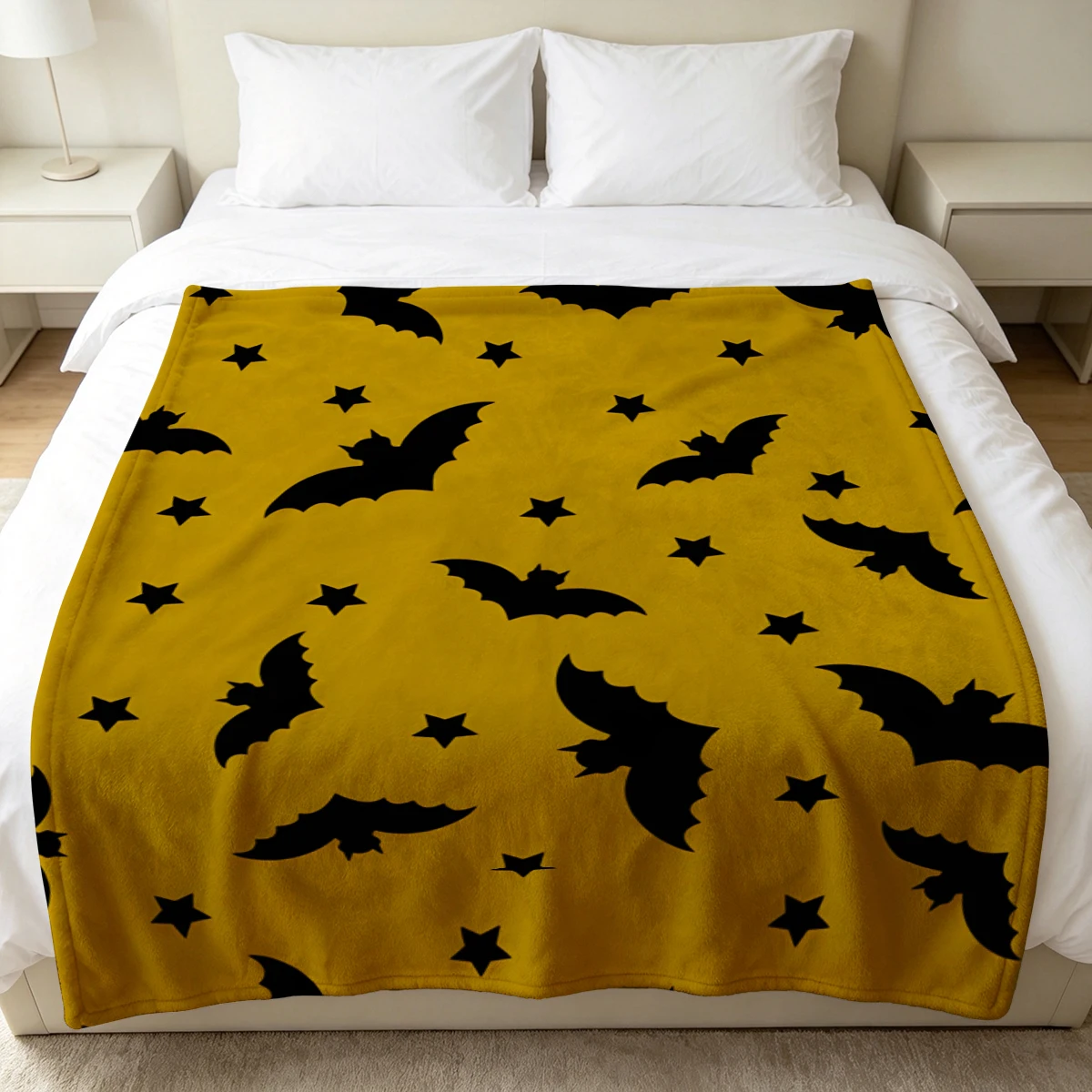 Yellow Bat Black Stars Winter Summer Flannel Blanket Throw Fleece Soft Fuzzy Plush Cozy Fleece Blankets for Sofa Ideal Gifts