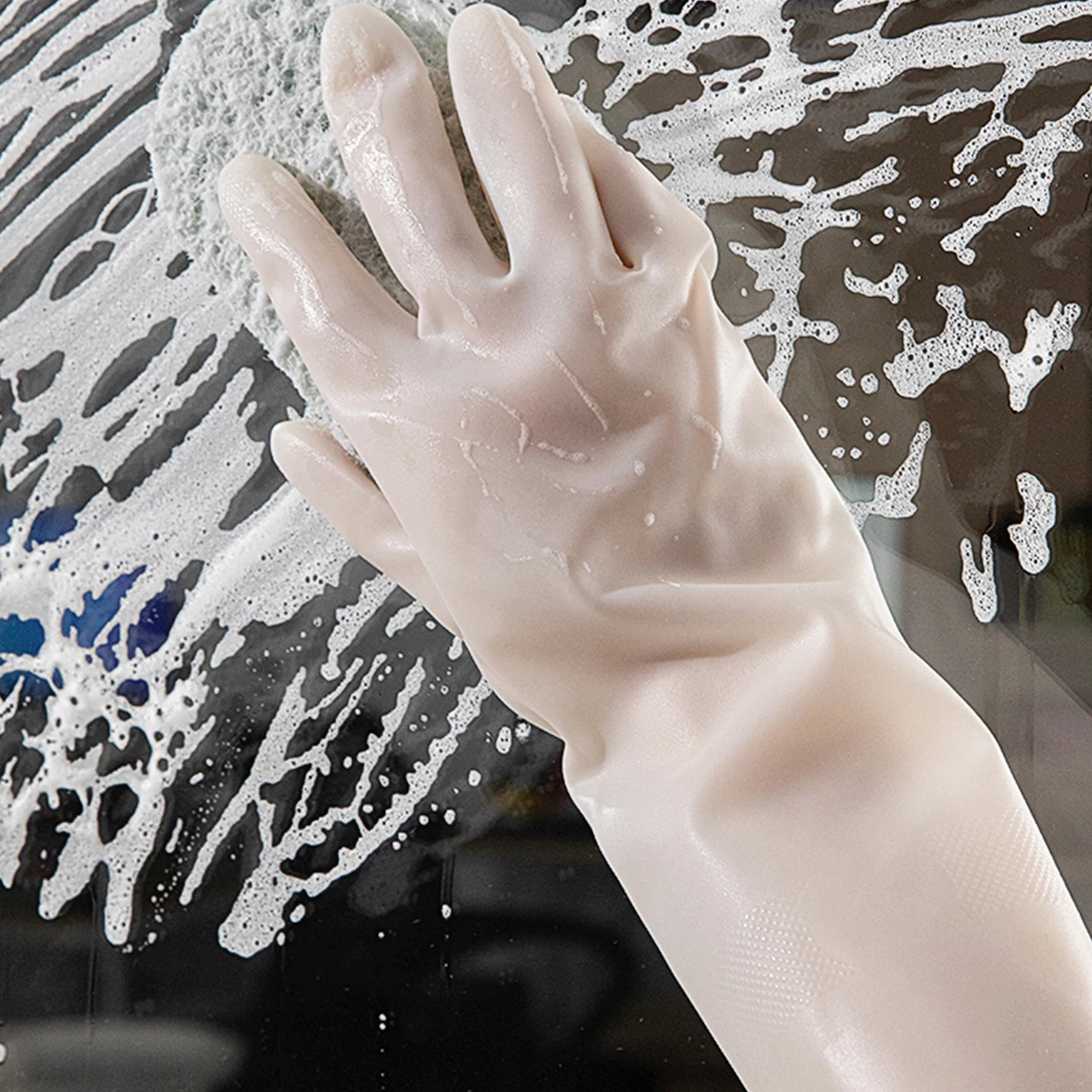 

1Pair Dishwashing Rubber Gloves White Size S Reusable Waterproof Protective Gloves for Kitchen Housework Laundry Pet Care