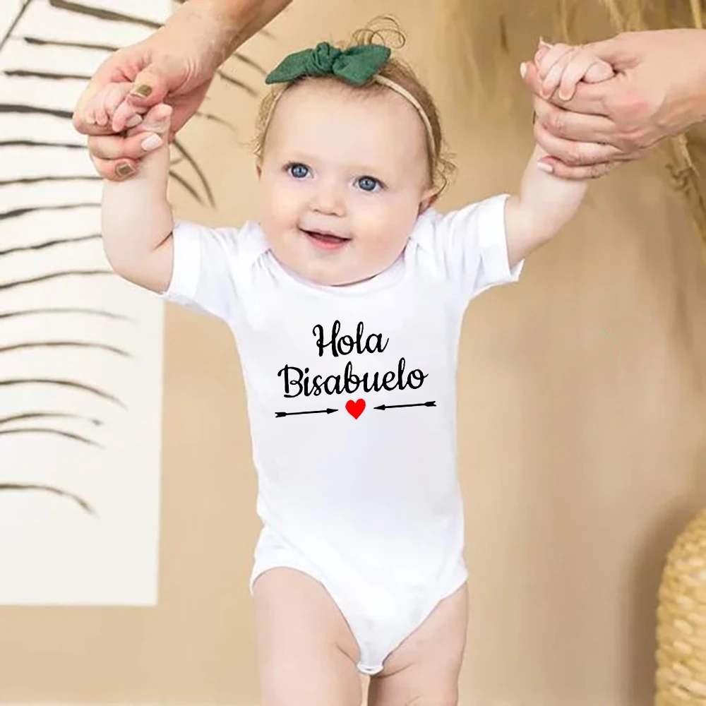 Hola Bisabuelo Spanish Baby Newborn Bodysuits Toddler Kids Short Sleeve Clothes Great Grandpa Infant Boys Girls Jumpsuits