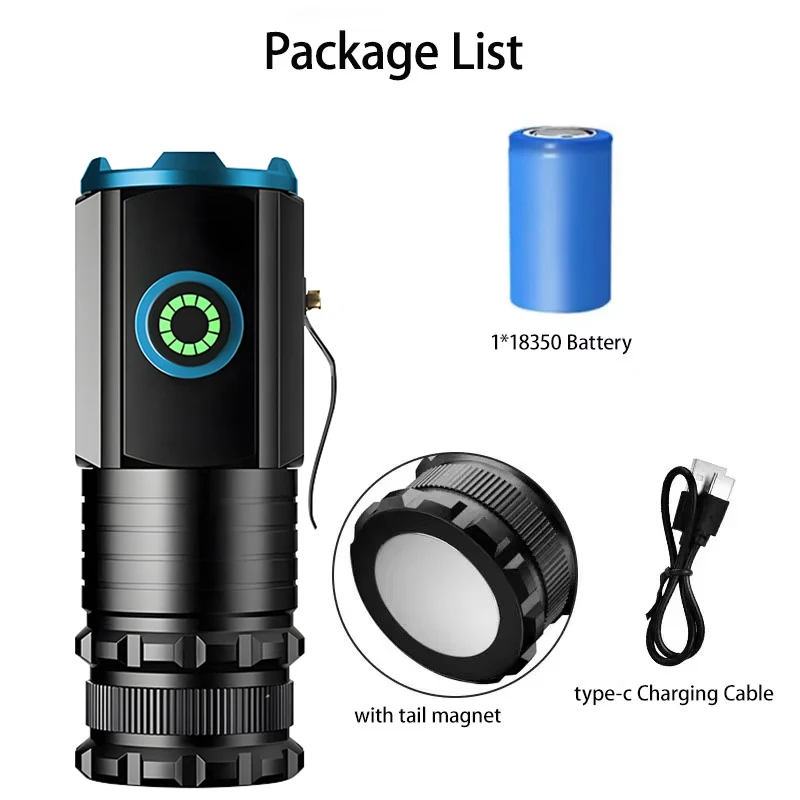 5000MAH Krachtige LED-zaklamp Oplaadbare lamp Zijlicht Waterdichte tactische lantaarn Handzaklamp Outdoor Camping Wandelen