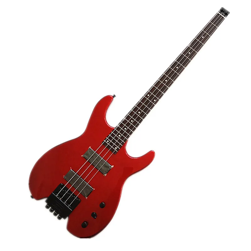 New Transparent Red 4 Strings Headless Electric Bass Guitar Mahogany Body BJF-63