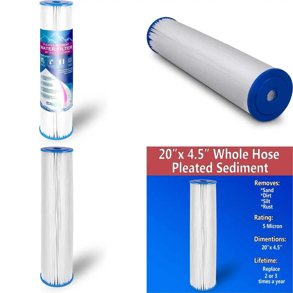 

20x4.5 Pleated Washable Sediment Filter, 5 Micron, Removes Debris, Extends Filter Life, Set of 4