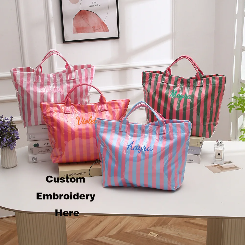 Rainbow Striped Striped Tote Bag High-End Feel Transparent PVC Lightweight Handbag Shoulder Bag Office Worker Style cosmetic bag