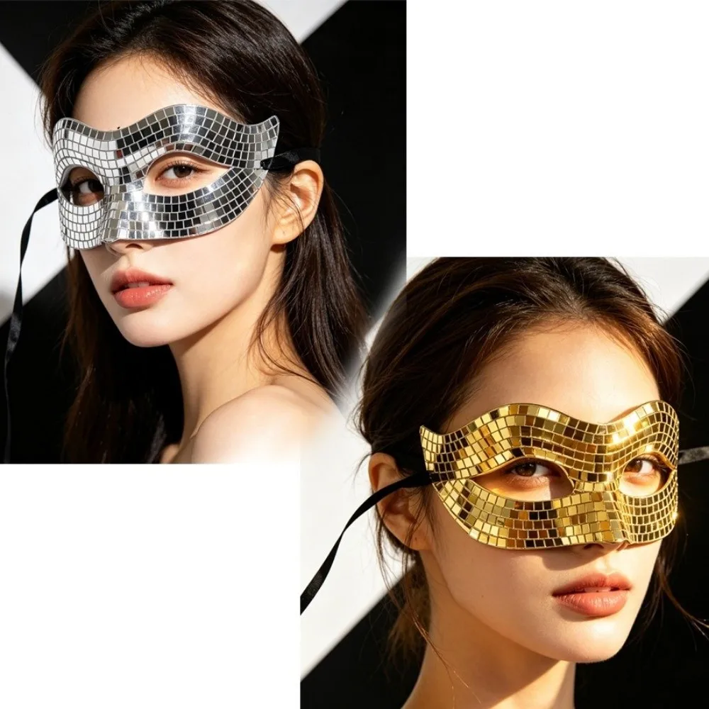 Sparkling Finish Disco Face Mask Mirror Glitter Texture Costume Mask Eye Covers Golden/ Silver Half Face Mask Halloween Costume