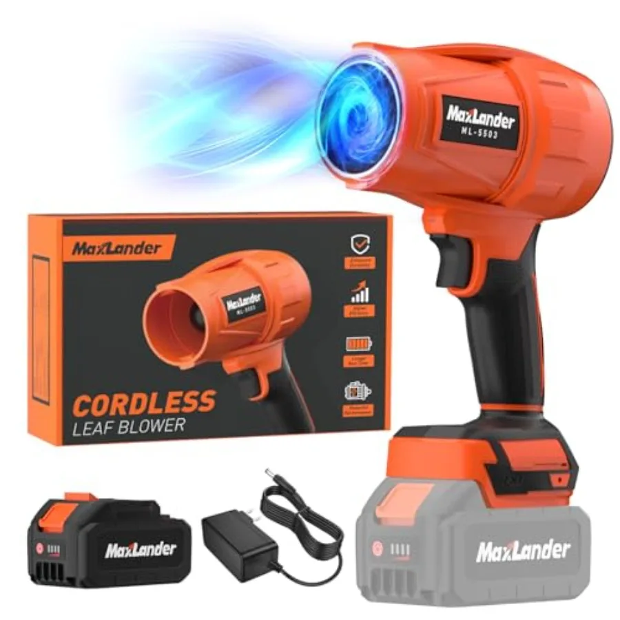 

Leaf Blower Cordless 21V Electric Handheld Leaf Blower with 3.0Ah Battery 180000 RPM Battery Blowers with Adjustable Speed for