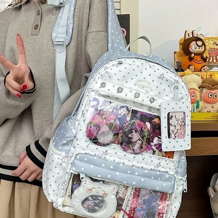 

Japanese Anime Transparent Badge Ita Bags Women Star Polka Dot Print Large Capacity Backpack Ladies Lightweight Harajuku Daypack