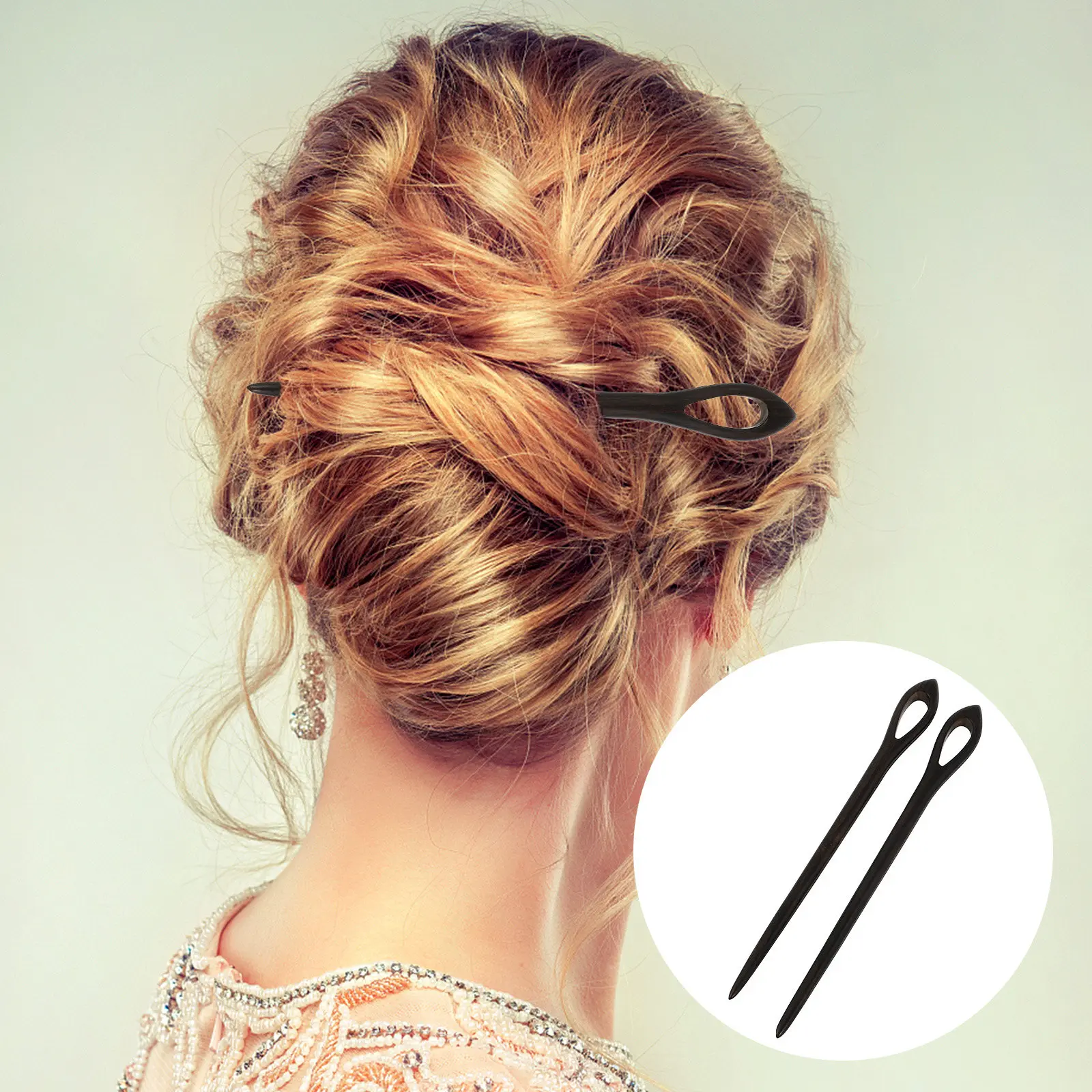 2Pcs Natural Sandalwood Hairpins Delicate Vintage Hair Clips Retro Style Hairpins for Women Updo Bun Styling Traditional