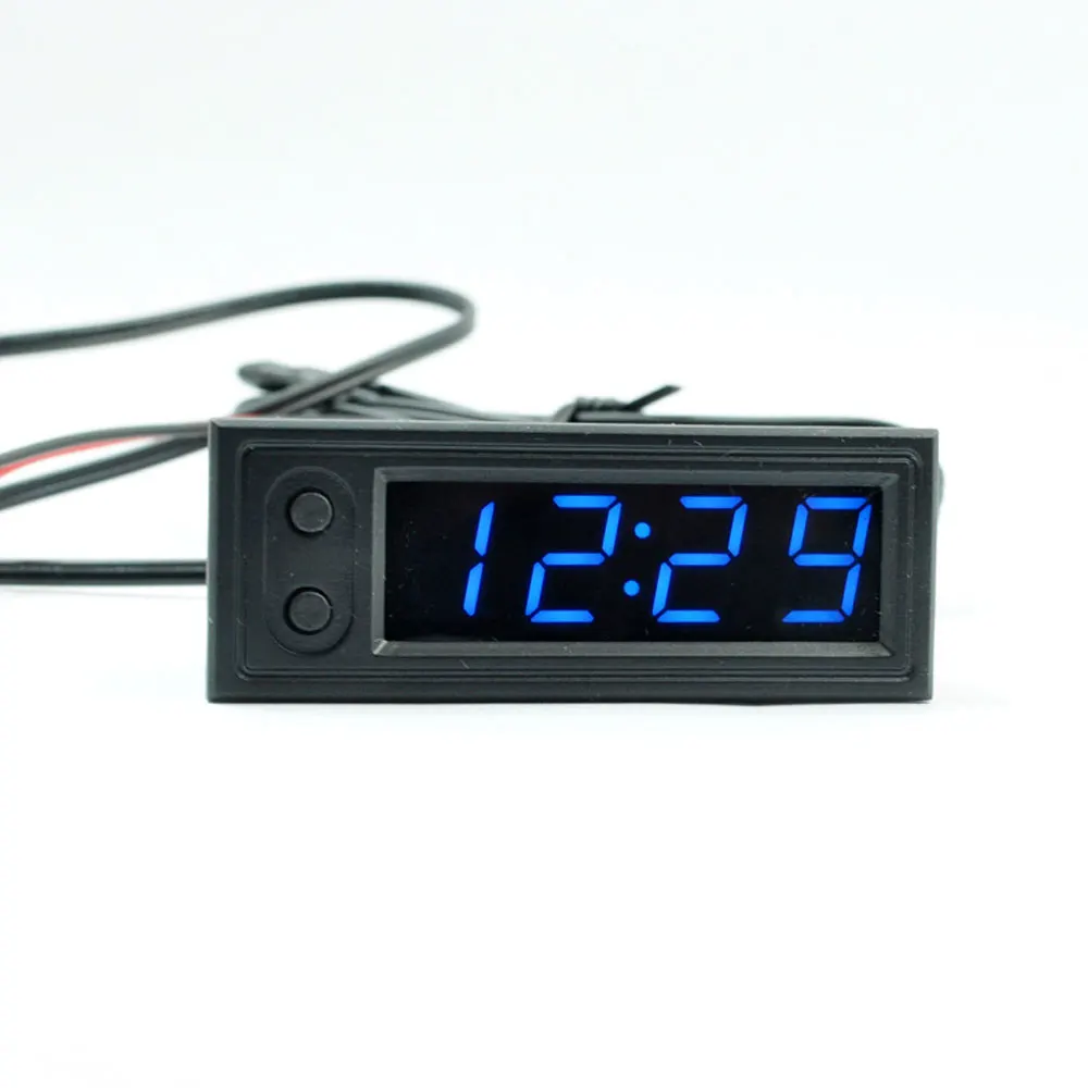 Adjustable Car Temperature Clock  3 in 1 Thermometers Voltmeter Gauge 12V 24V Electronic Clock LED Digital Display LCD Screen