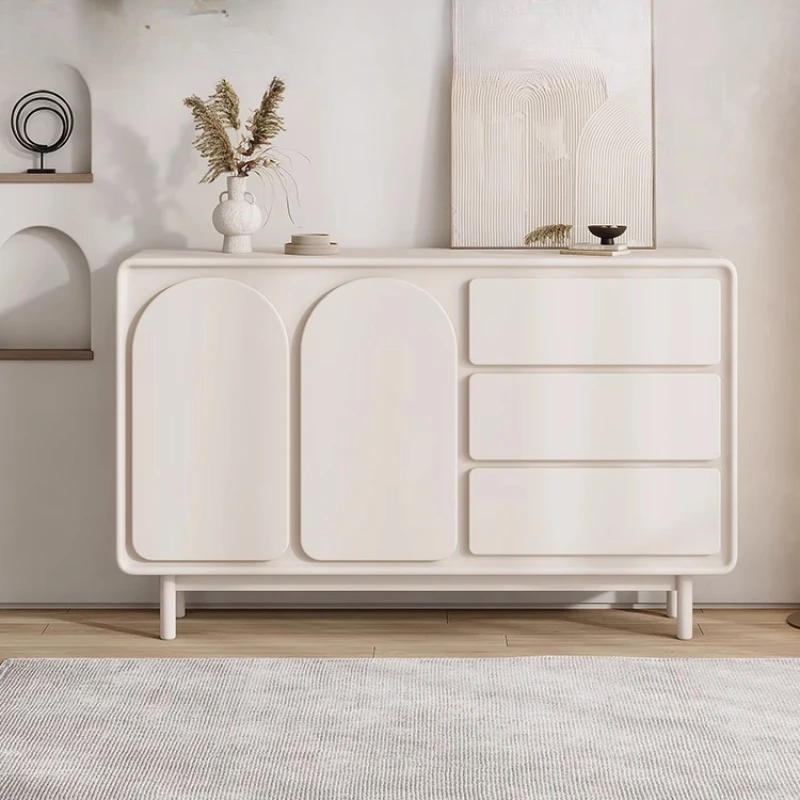 

French cream style dining side cabinet Solid wood tea cabinet Entry porch cabinet Simple high foot against the wall