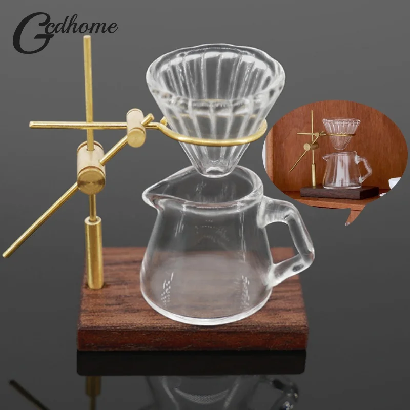 1Set Miniature Hand-brewed Coffee Stand Glass Pot Funnel Mini Coffee Stand Coffee Maker Cup Model Kitchen Decor  1:12 Dollhouse