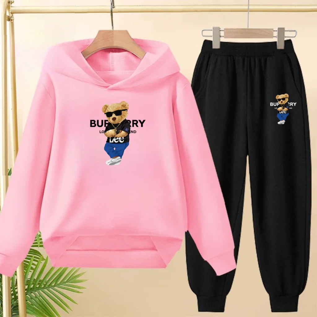 

Children's Sportswear, Hooded Sweatshirt+long Pants Set, Cartoon Animal Bear Pattern Set, Suitable for Boys and Girls Aged 3to13