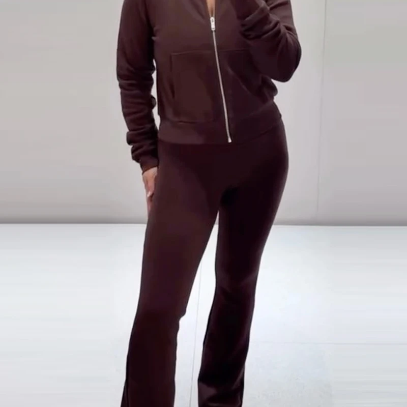 HXAO Fleece-Schlaghose, Damenhose, Schwarz, Braun, Grau, Hose für Damen, schicke, hoch taillierte Schlaghose, lässige Sporthose – Detail 11