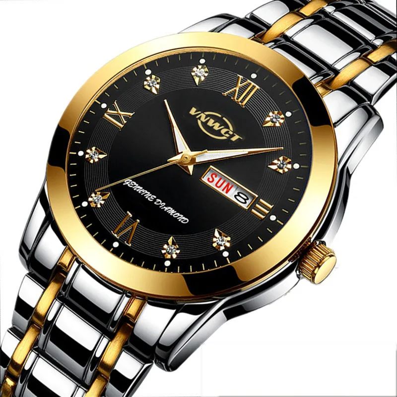 

Top Brand Men Watches Stainless Steel Band Fashion Luxury Date Quartz Watch for Man Dual Calendar Male Clock Reloj Hombre Clock