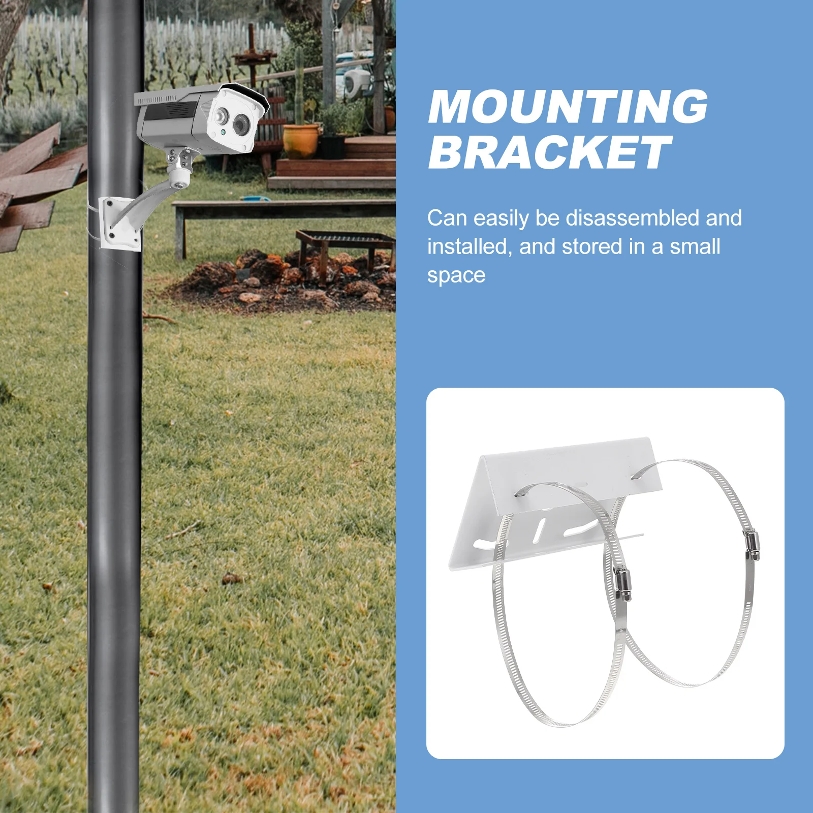 

Column Mount Bracket Hoops Pole Silver Steel Plate Vertical Camera Mounting Durable Sturdy Fits Wall Security CCTV Cam