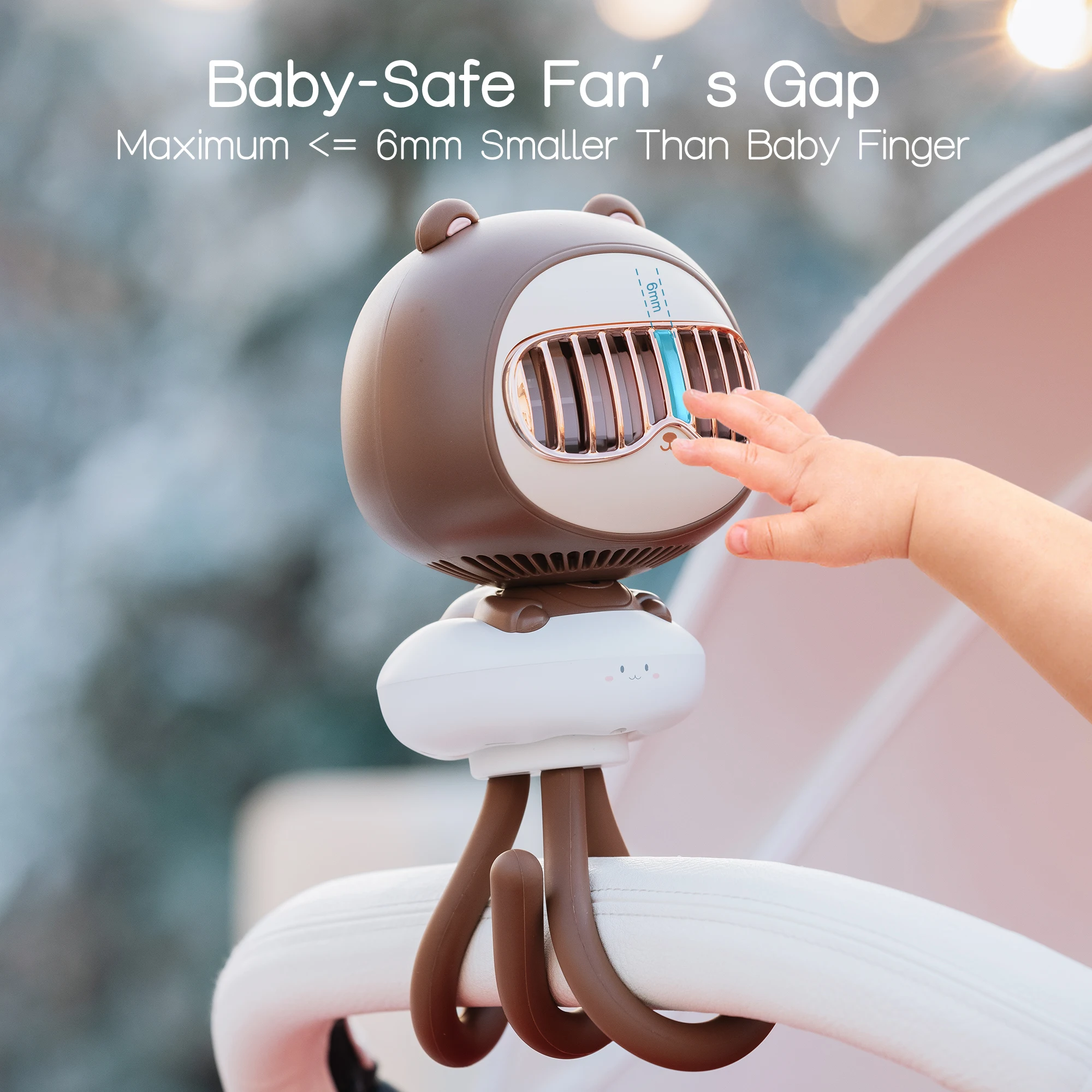 Mini Handheld Stroller Fan, Portable Personal Baby Fan with Flexible Octopus Holder, 3600mAh Battery, 4 Speeds, USB Rechargeable image 6