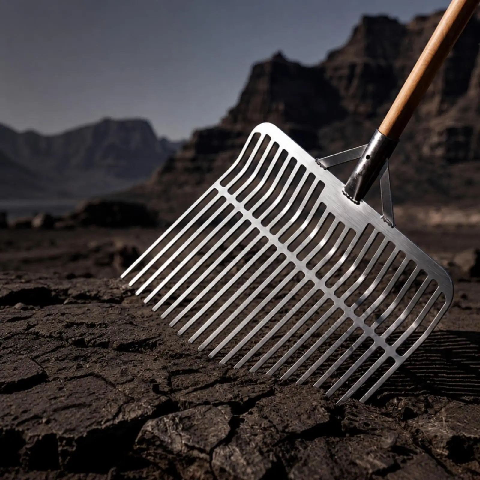 Paddy Field Vegetation Fork Manganese Steel Long Handled Raking Fork Wide Metal Head for Wet Fields, Muddy Ground