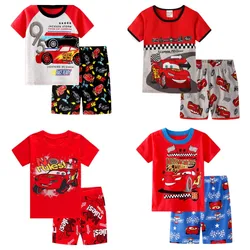 Conjunto de Pijamas de verano para niños, camiseta de manga corta, pantalones cortos, Pijamas para niños, lightning mcqueen, ropa de dormir para bebés de dibujos animados