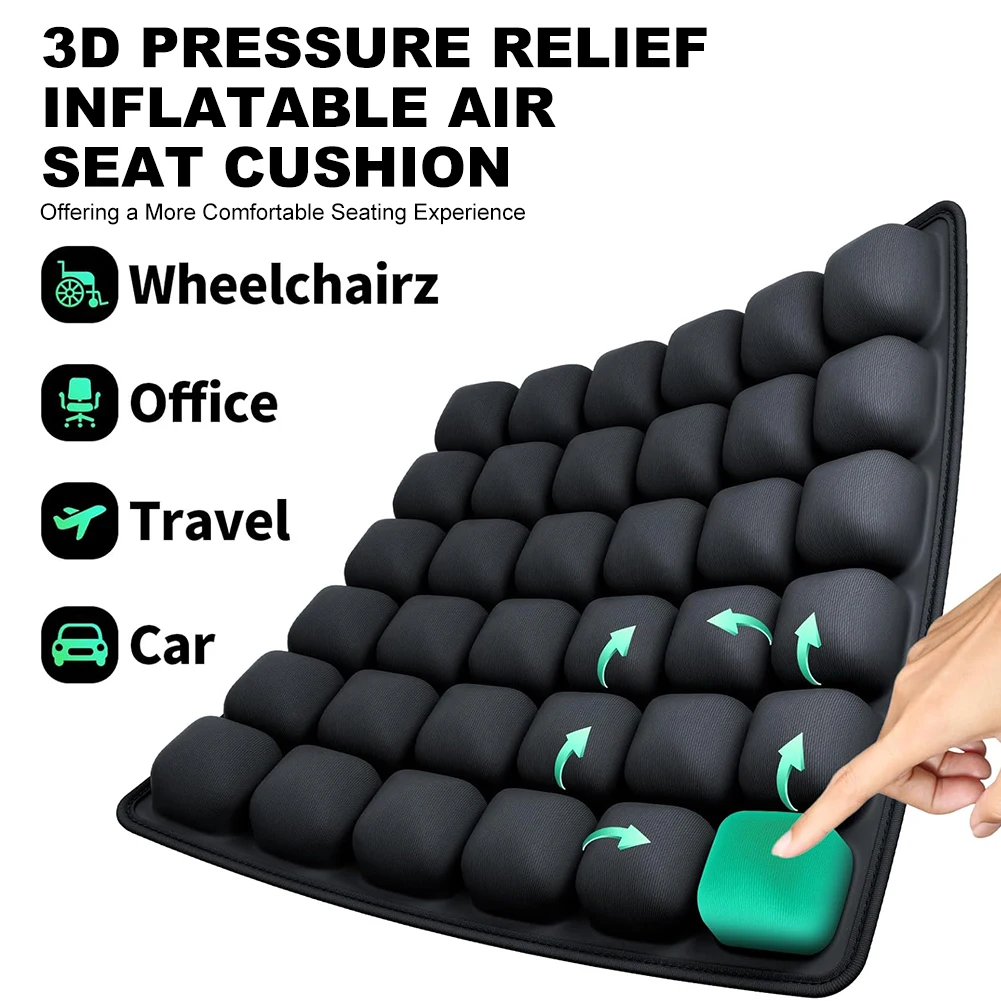 3D Inflatable Seat Cushion Ergonomic Pressure Relief Air Cushion Adjustable Lumbar Support Pad for Car Office Chair Wheelchair
