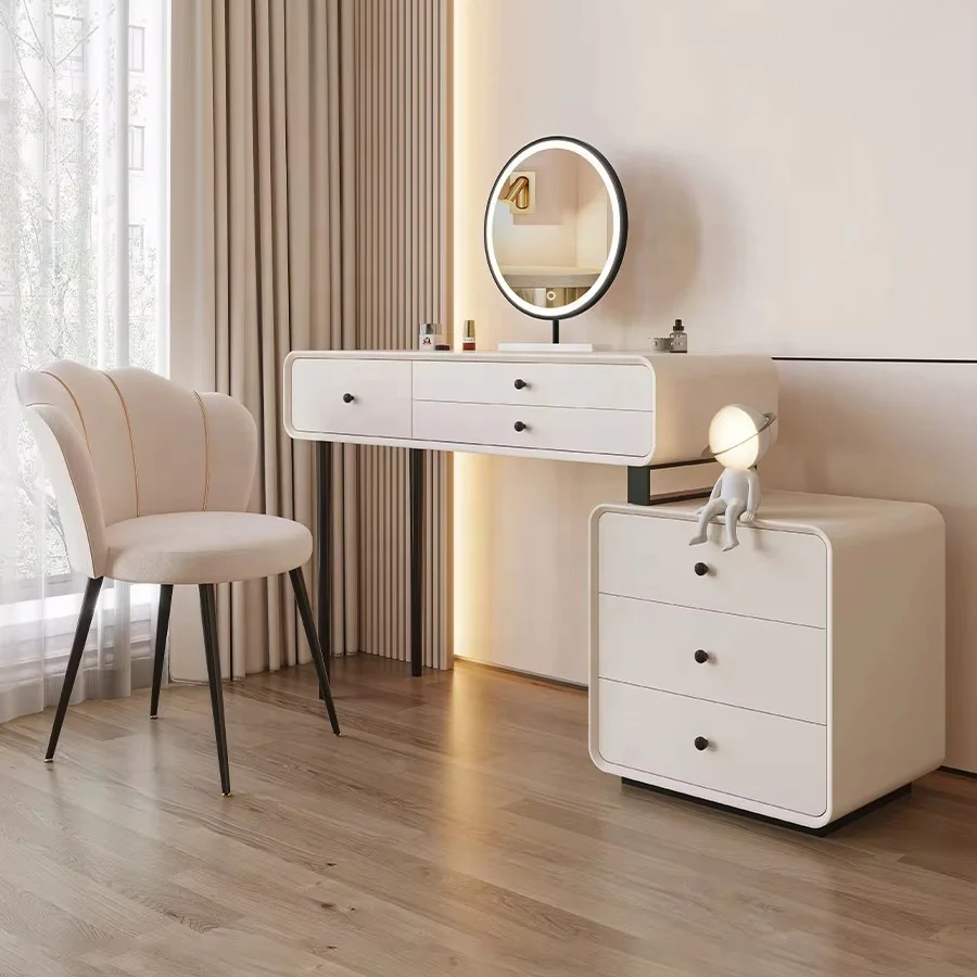 Modern dressing table with lights around mirror adjustable LED smart vanity