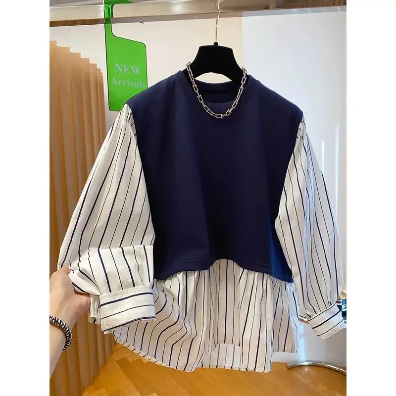 

Новая весенне-осенняя полосатая свободная рубашка с длинными рукавами, очень большого размера, с защитой от солнца, универсальная, модная, в стиле INS, цельная одежда