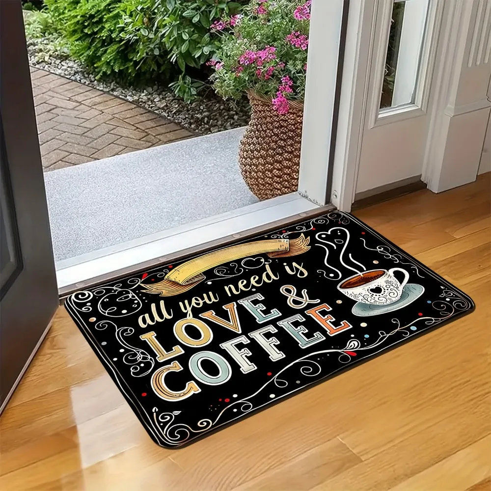 Welcome To Our Campsite Mat Rustic Wood Design with Camp Chairs Fire Pit Lanterns for Front Door Entryway Anti-slip Floor Mat