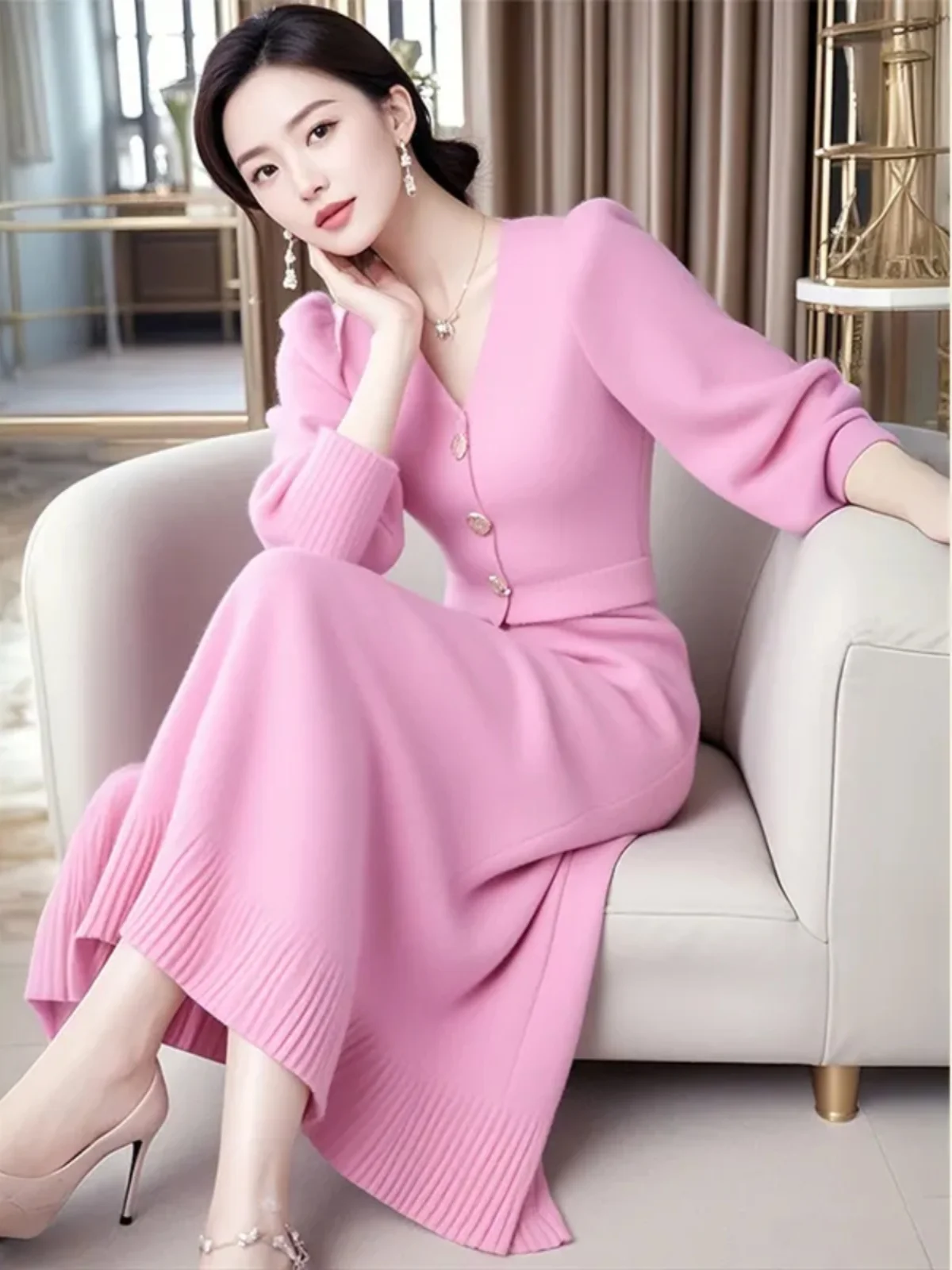 Setelan Rok dan Atasan Rajut Ele Pink untuk Wanita, Setelan Dua Potong untuk Musim Gugur, Kualitas Tinggi, Ukuran Besar, Fashion