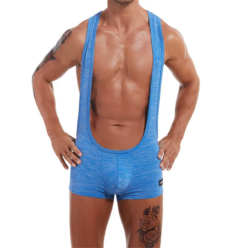 

Sexy Men One Piece Underwear Elastic Jumpsuit Open Butt Solid Color Bodysuit Boxer Shorts Leotard Backless Undershirts Rompers