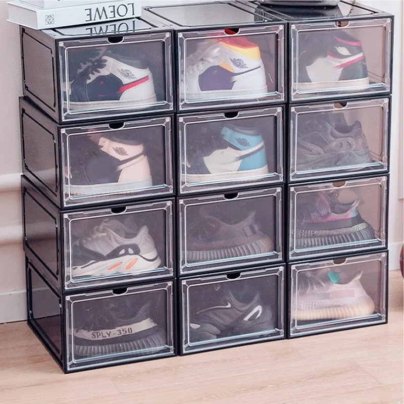 1PC Thickened Sneakers Box Hardened Plastic Shoe Box Stackable Cabinet Storage Box Transparent Drawer Plastic Shoe Box