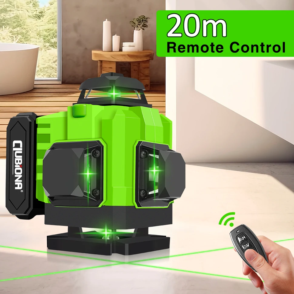 Clubiona 3D/4D 12/16 Lines laser level professional super powerful green line and lithium-ion battery remote control pulse mode