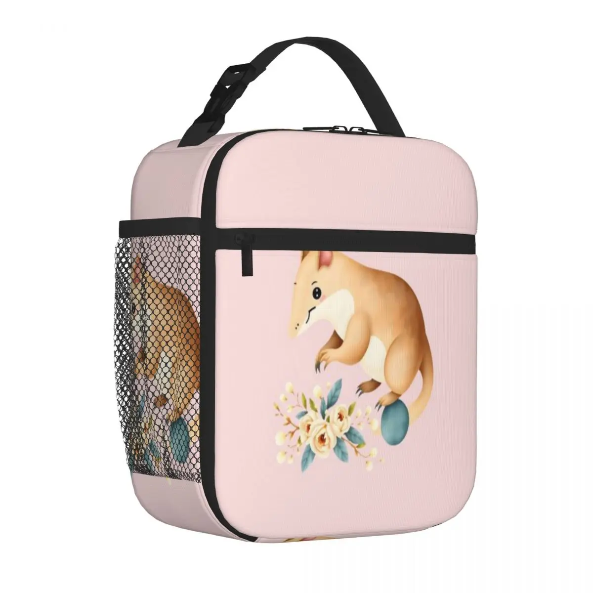 Bestselling Cute Bandicoot With Cream Roses And Blue Berries Outdoor Rugged Camping Lunch Bag Fishing Trip Snack Bag