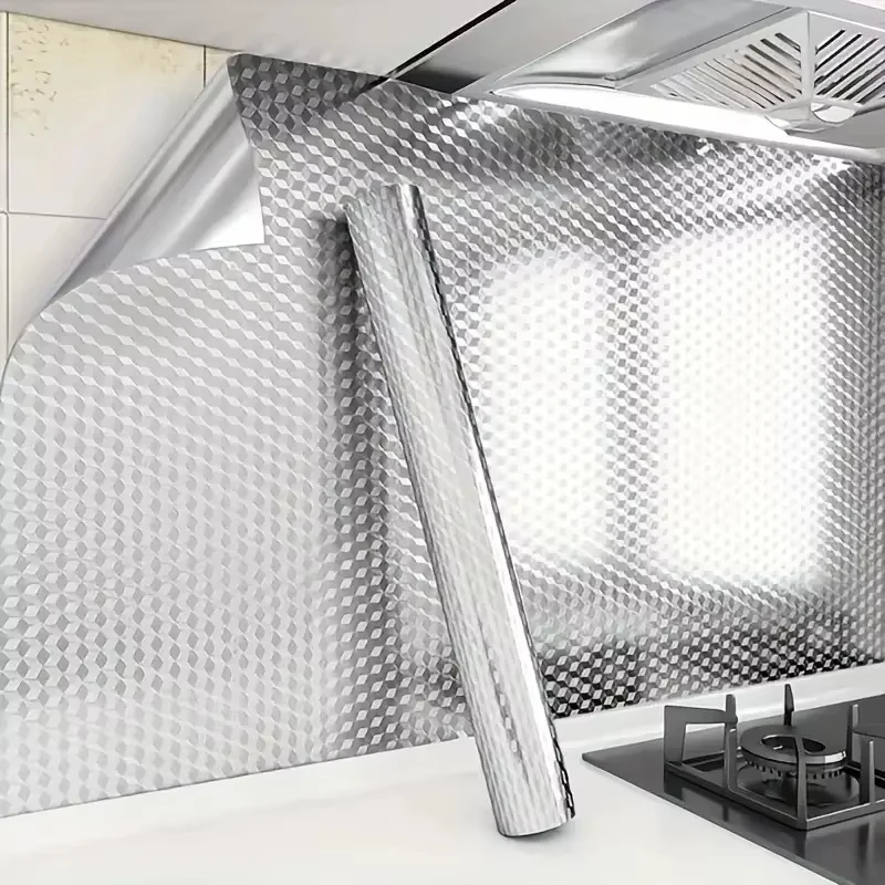 Papier peint en aluminium pour cuisine, autocollant mural imperméable, résistant à l'huile, ignifuge, résistant aux hautes températures, anti-salissures, autocollant pour cuisinière