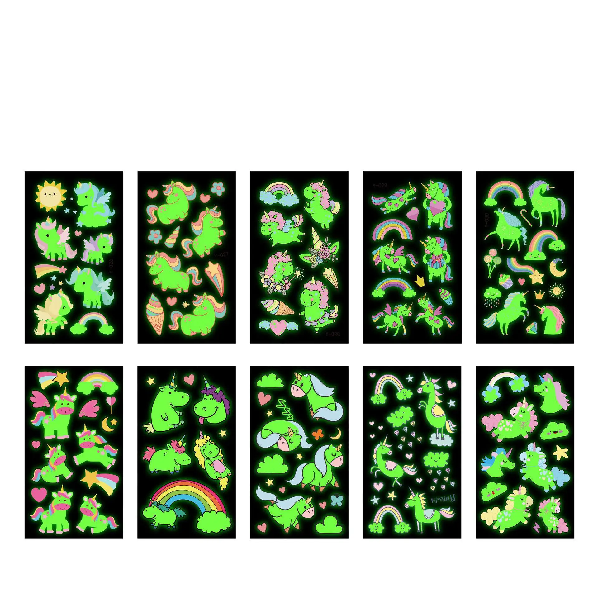 

10pcs Unicorn Luminous Cartoon Tattoo Stickers Kawaii Cute Tattoo Sticker Kids Toys Temporary Arm Leg Foot Tattoo Stickers