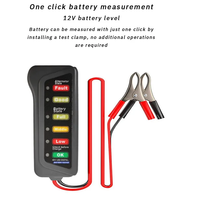 Battery Tester Automobile Motorcycle Battery Car Battery Testers ABS Red Yellow Green Display 12V Battery Level