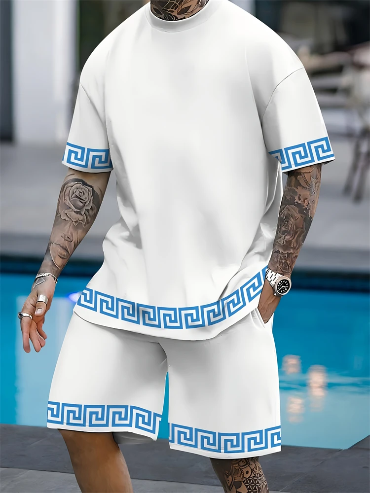 

Men's Large Size Round Neck T-shirt Shorts Two-piece Loose And Comfortable Fashion Street Men's Men's Summer Streetwear Suit