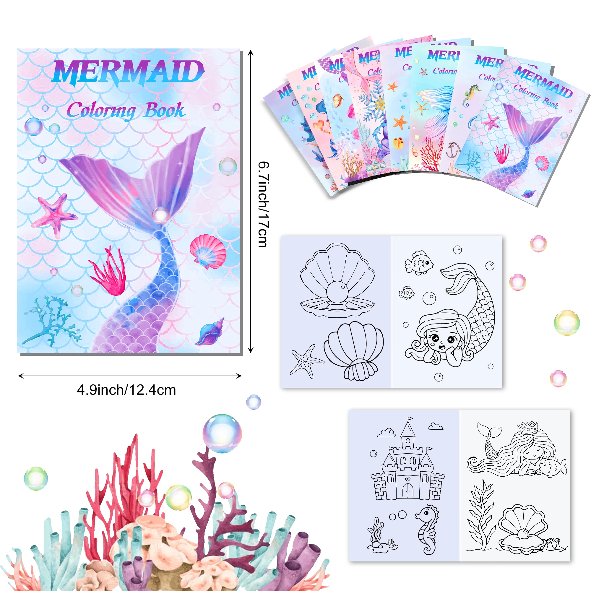 16pcs Cartoon Mermaid Princess Graffiti Drawing Painting Book Baby Underwater World Coloring Picture Books Birthday Party Gifts