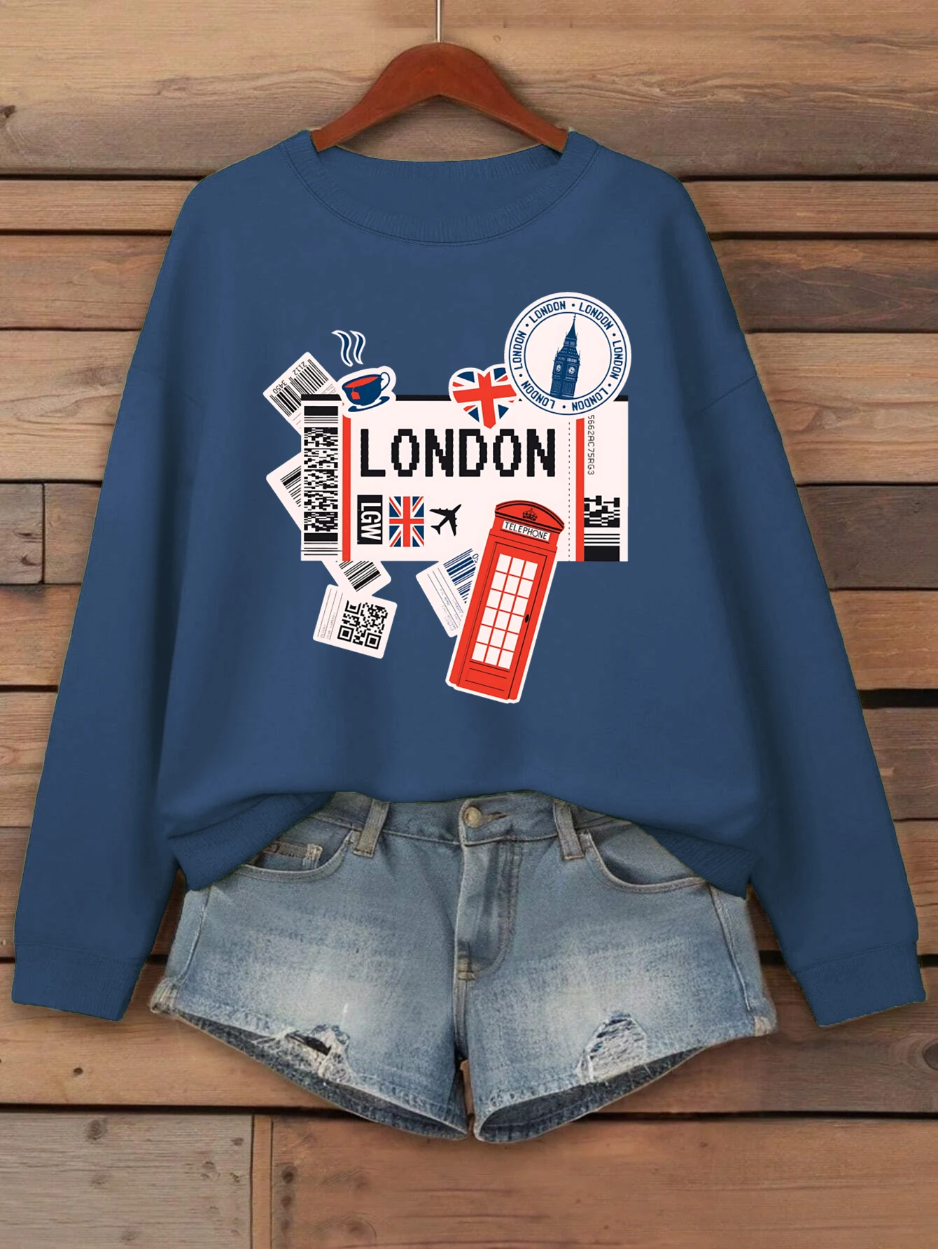 لندن السياحية الجوية الطباعة النساء ملابس رياضية فضفاضة Crewneck البلوز عارضة متعدد الألوان البلوز الصوف الخريف الملابس