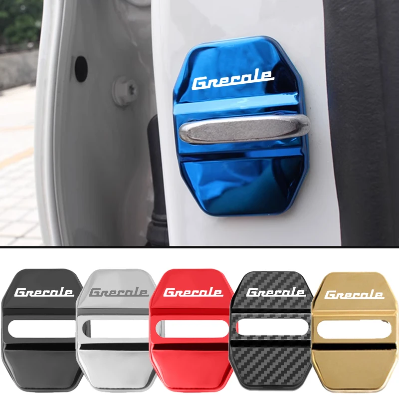 4pcs Car Accessories for Maserati GRECALE Badge Logo Stainless Steel Door Lock Cover Protect Emblem Case Sticker Decals Styling