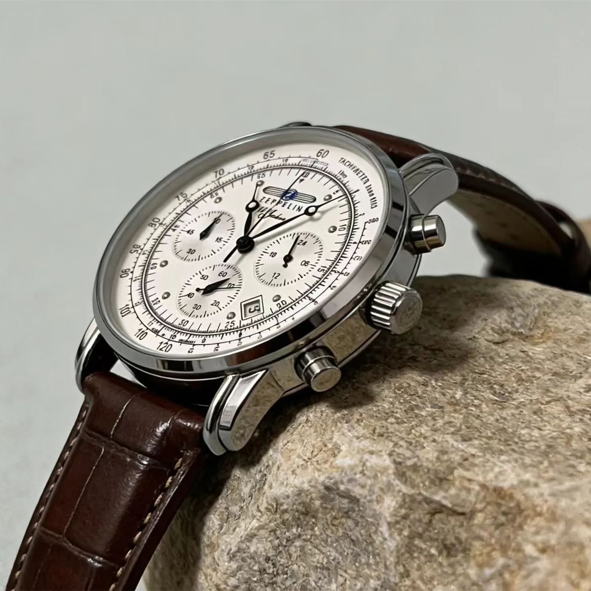 Men's Luxury Zeppelin Wristwatch Business Luxury Date Watch Genuine Leather Strap Waterproof Chronograph