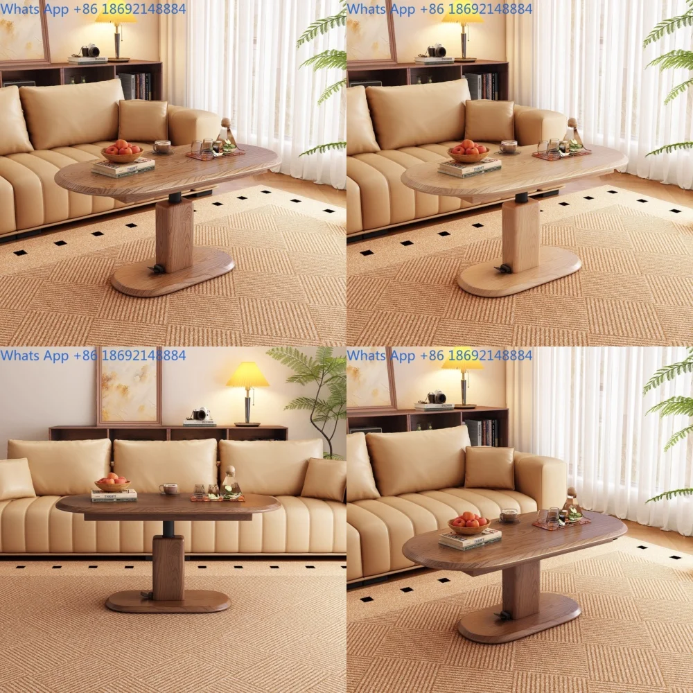 Solid Wood Adjustable Coffee Table Multi Functional Ash Grain Sofa Side Table Thickened Living Room Minimalist Console Desk