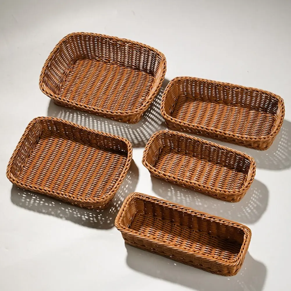 Hardness Rattan Wicker Woven Serving Baskets Household 10 Styles Bread Fruit Vegetables Basket Handwoven Rattan Basket
